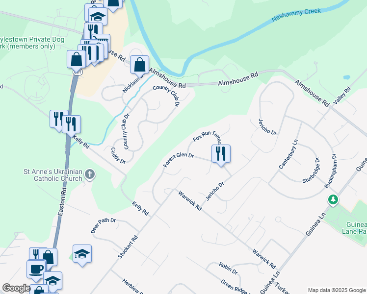 map of restaurants, bars, coffee shops, grocery stores, and more near 1822 Fox Run Terrace in Warrington
