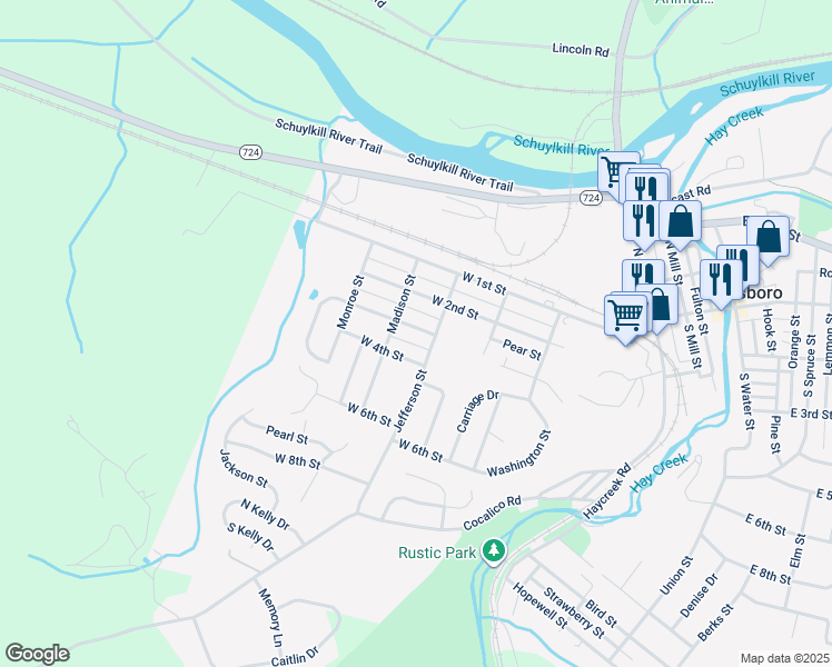 map of restaurants, bars, coffee shops, grocery stores, and more near 510 West 3rd Street in Birdsboro