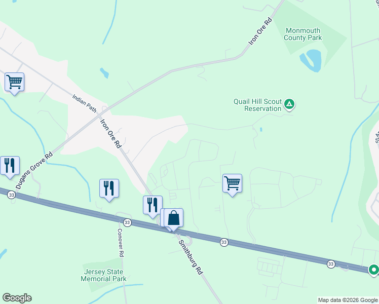 map of restaurants, bars, coffee shops, grocery stores, and more near 37 La Valley Dr in Manalapan