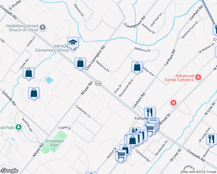 map of restaurants, bars, coffee shops, grocery stores, and more near 325 Cowpath Road in Hatfield