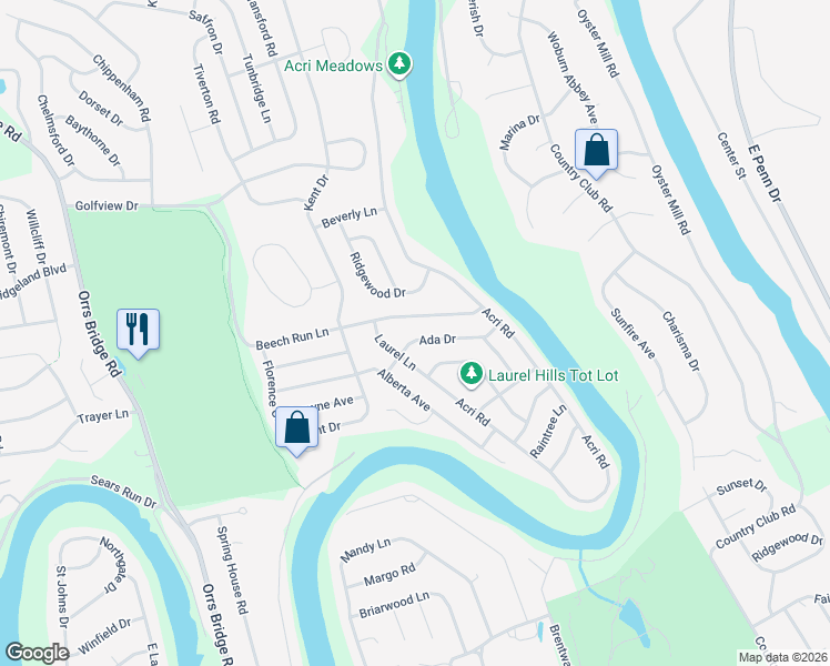 map of restaurants, bars, coffee shops, grocery stores, and more near 3519 Ada Drive in Mechanicsburg