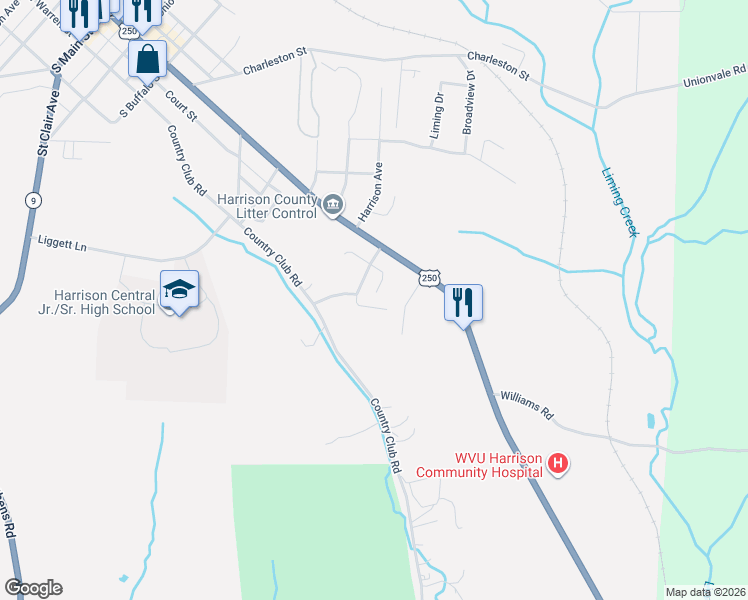 map of restaurants, bars, coffee shops, grocery stores, and more near 44209 Meadowlark Lane in Cadiz