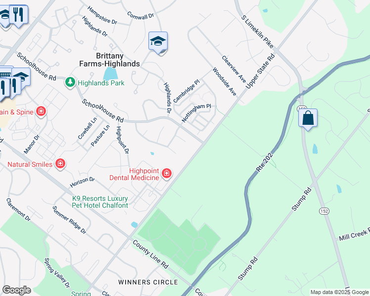 map of restaurants, bars, coffee shops, grocery stores, and more near 118 Suffield Court in Chalfont