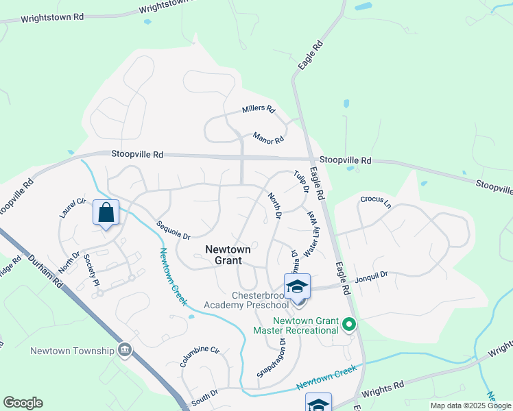 map of restaurants, bars, coffee shops, grocery stores, and more near 414 Mahogany Walk in Newtown