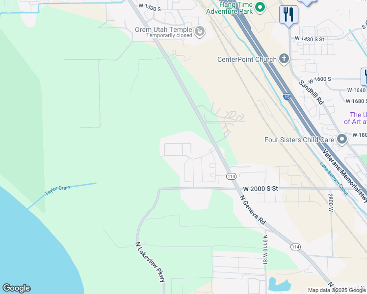 map of restaurants, bars, coffee shops, grocery stores, and more near 1800 Geneva Road in Orem