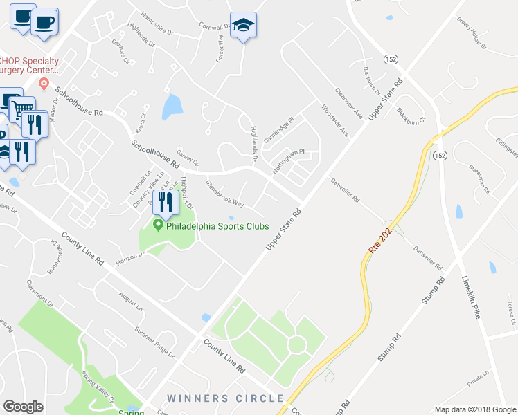 map of restaurants, bars, coffee shops, grocery stores, and more near 101 Glennbrook Court in Chalfont