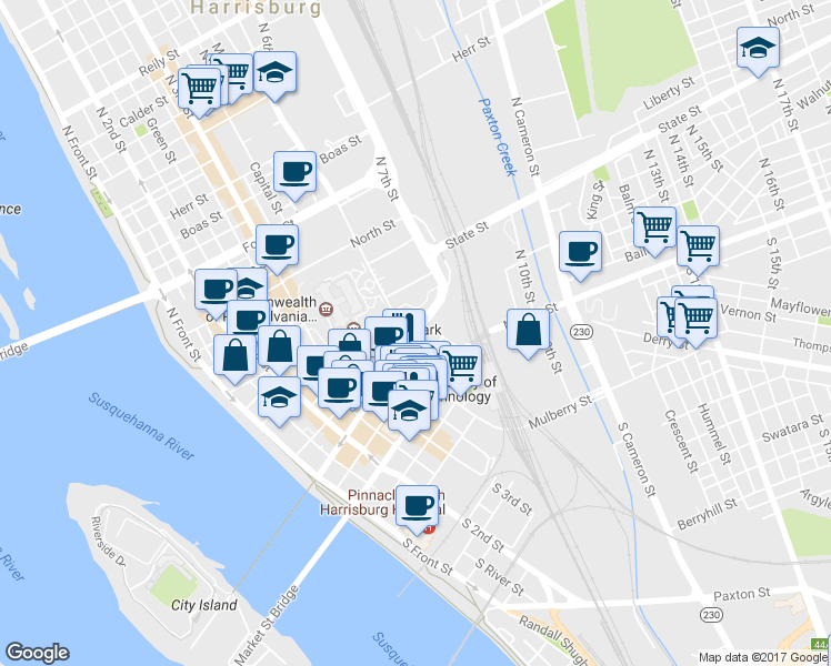 map of restaurants, bars, coffee shops, grocery stores, and more near 484 Walnut Street in Lemoyne