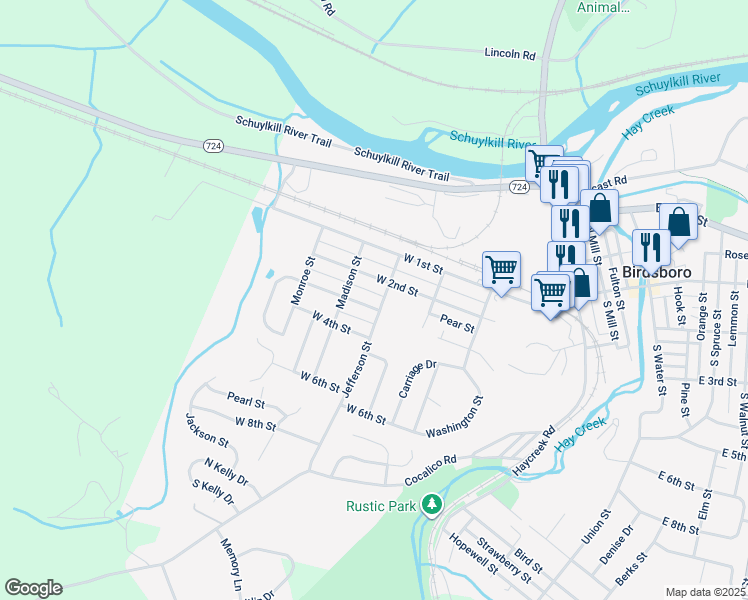 map of restaurants, bars, coffee shops, grocery stores, and more near 507 West 3rd Street in Birdsboro