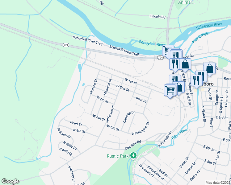 map of restaurants, bars, coffee shops, grocery stores, and more near 507 West 3rd Street in Birdsboro
