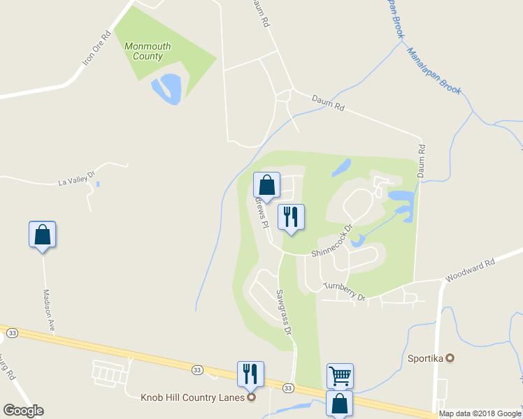 map of restaurants, bars, coffee shops, grocery stores, and more near 675 Saint Andrews Place in Englishtown