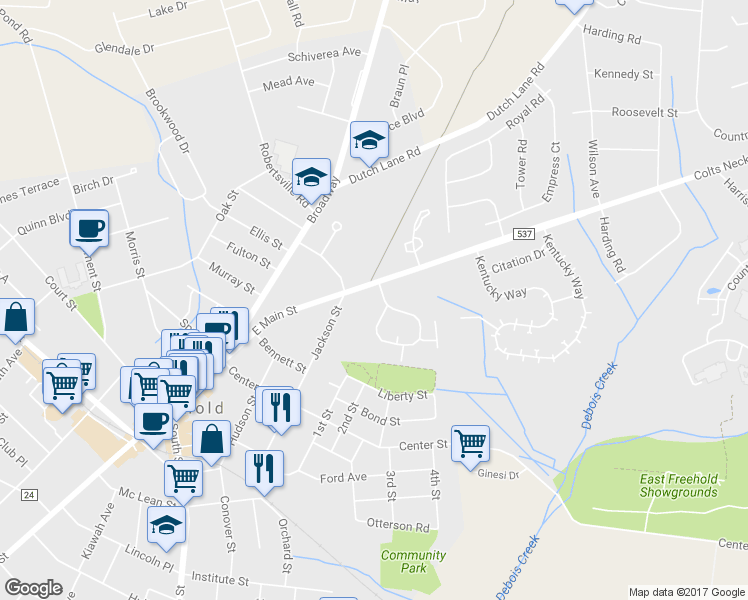 map of restaurants, bars, coffee shops, grocery stores, and more near 710 Zlotkin Circle in Freehold