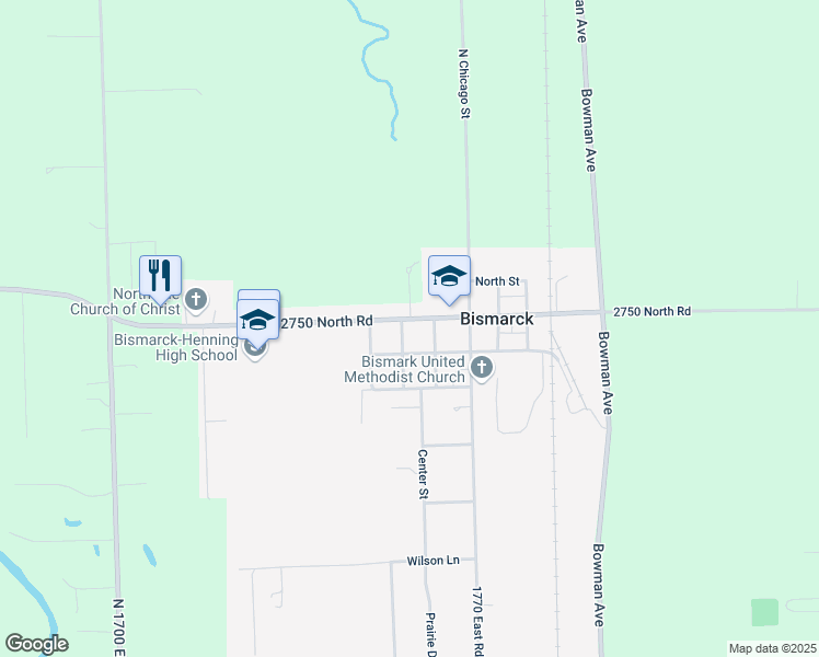 map of restaurants, bars, coffee shops, grocery stores, and more near 201-203 West South Street in Bismarck