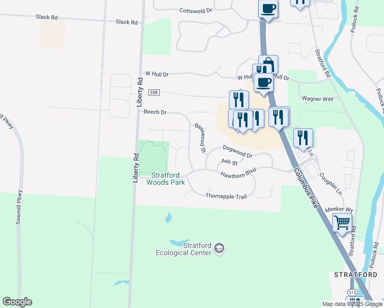 map of restaurants, bars, coffee shops, grocery stores, and more near 271 Beech Drive in Delaware