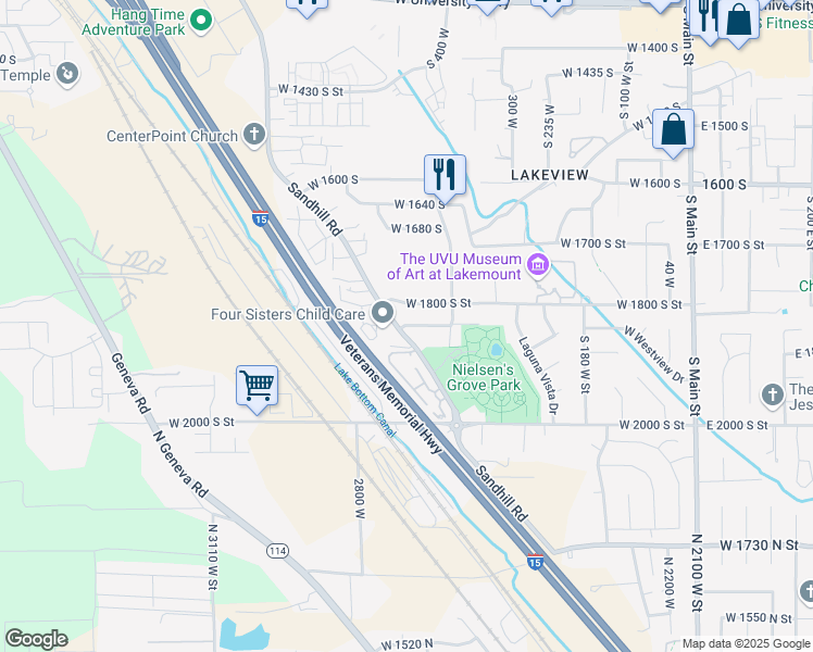 map of restaurants, bars, coffee shops, grocery stores, and more near 459 West 1840 South Street in Orem