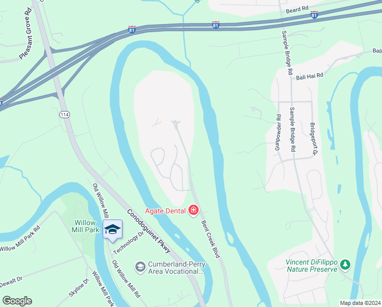 map of restaurants, bars, coffee shops, grocery stores, and more near 1234 Bent Creek Boulevard in Mechanicsburg