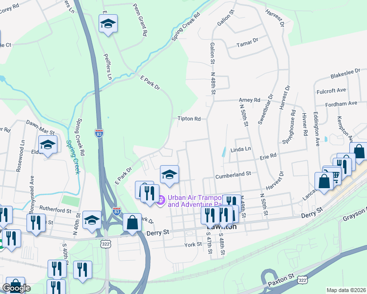 map of restaurants, bars, coffee shops, grocery stores, and more near 419 North 45th Street in Harrisburg