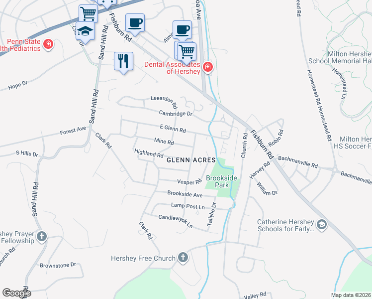 map of restaurants, bars, coffee shops, grocery stores, and more near 238 Mine Road in Hershey