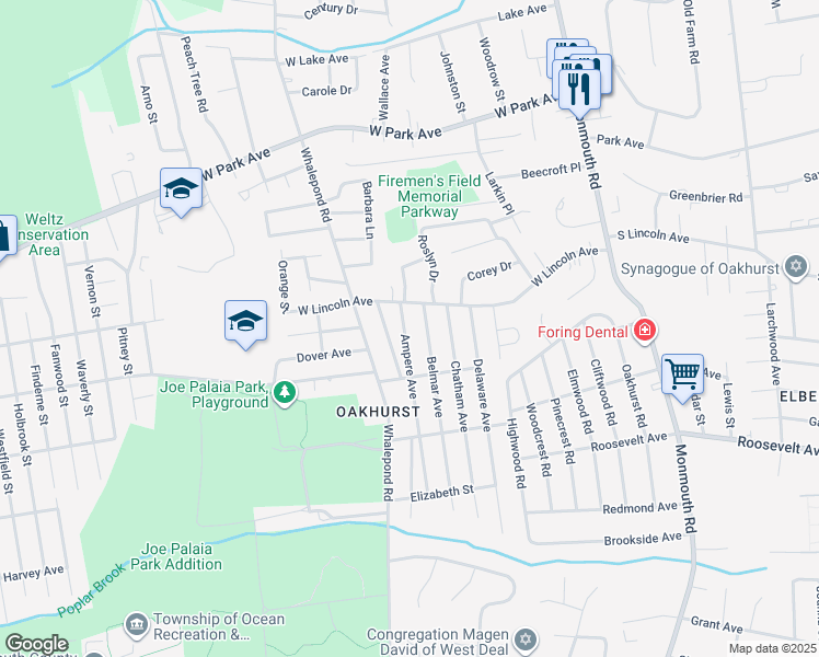 map of restaurants, bars, coffee shops, grocery stores, and more near 496 West Lincoln Avenue in Avon-by-the-Sea