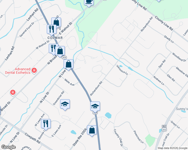 map of restaurants, bars, coffee shops, grocery stores, and more near 266 Cricklewood Circle in Lansdale