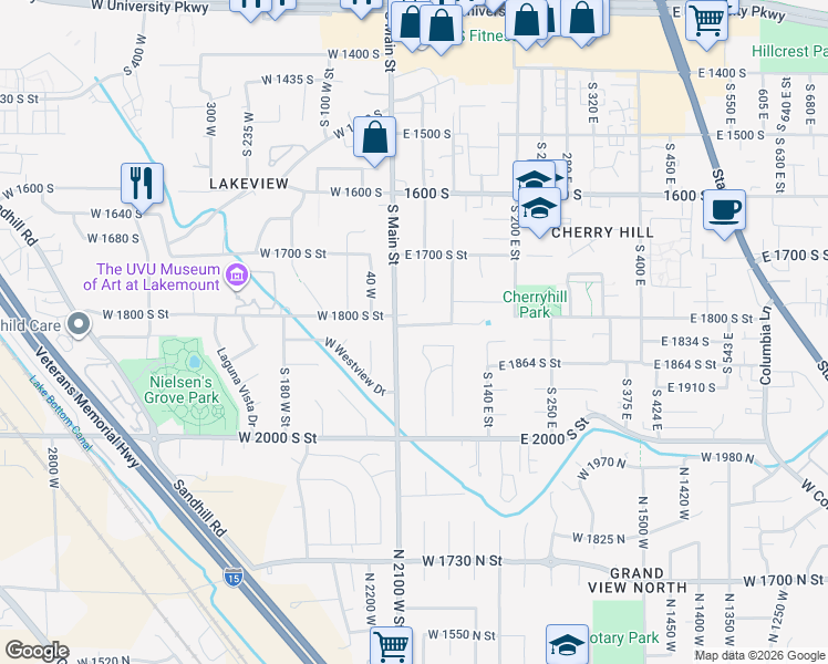 map of restaurants, bars, coffee shops, grocery stores, and more near 28 East 1820 South Street in Orem
