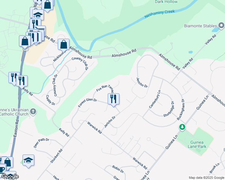 map of restaurants, bars, coffee shops, grocery stores, and more near 1853 Fox Run Terrace in Warrington