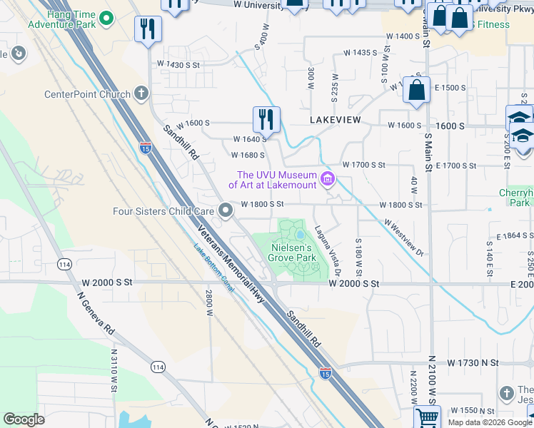 map of restaurants, bars, coffee shops, grocery stores, and more near 420 West 1840 South in Orem