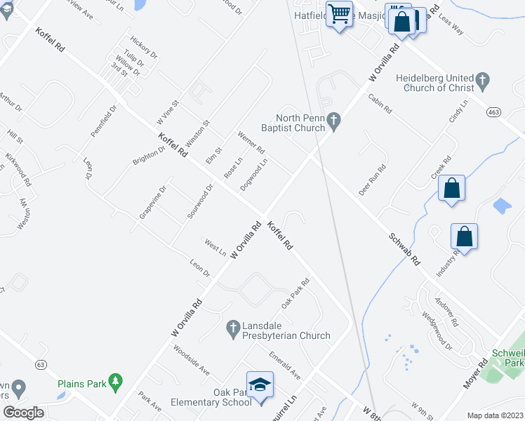 map of restaurants, bars, coffee shops, grocery stores, and more near 820 West Orvilla Road in Hatfield