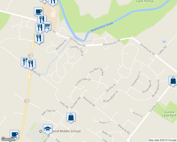 map of restaurants, bars, coffee shops, grocery stores, and more near 1828 Fox Run Terrace in Warrington