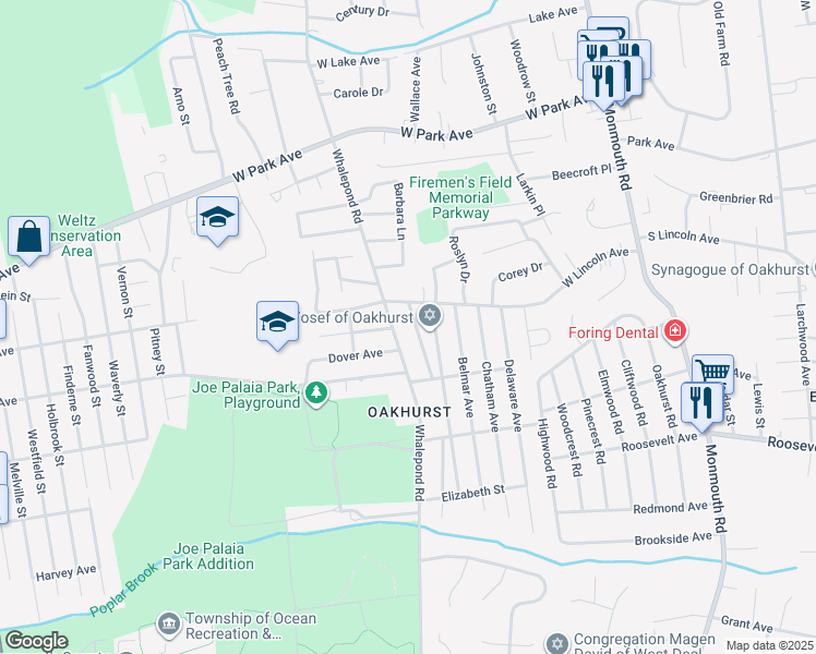 map of restaurants, bars, coffee shops, grocery stores, and more near 512 West Lincoln Avenue in Monmouth County