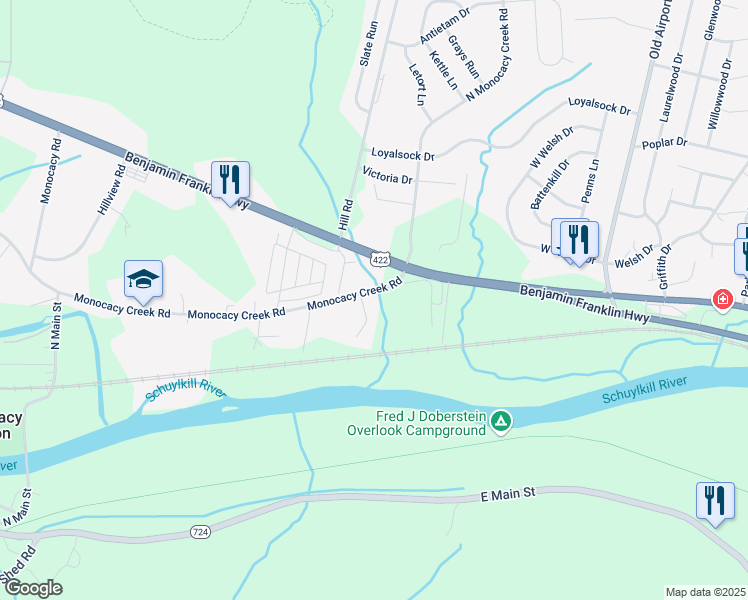 map of restaurants, bars, coffee shops, grocery stores, and more near 824 Benjamin Franklin Highway in Douglassville