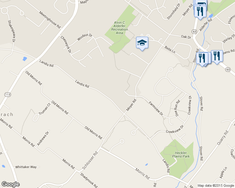 map of restaurants, bars, coffee shops, grocery stores, and more near 343 Landis Road in Harleysville