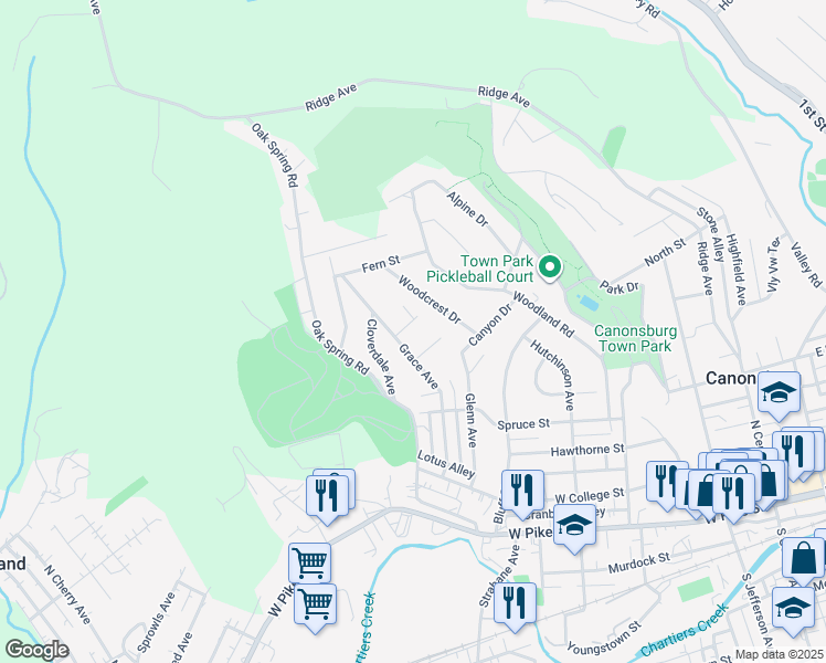 map of restaurants, bars, coffee shops, grocery stores, and more near 111 Ivy Court in Canonsburg