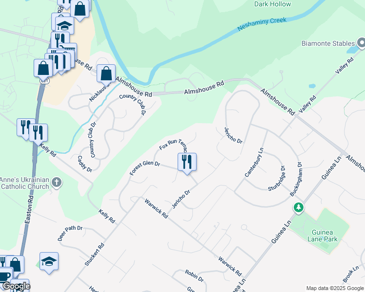map of restaurants, bars, coffee shops, grocery stores, and more near 1847 Fox Run Terrace in Warrington