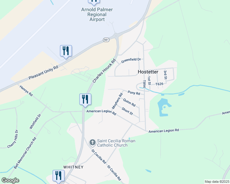 map of restaurants, bars, coffee shops, grocery stores, and more near 135 Wheaten Way in Latrobe
