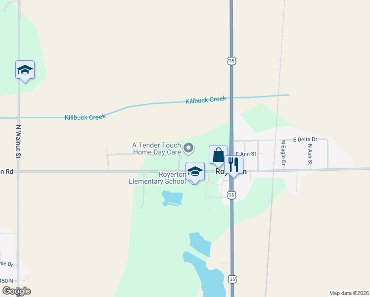 map of restaurants, bars, coffee shops, grocery stores, and more near 8207 N Myers Rd in Muncie
