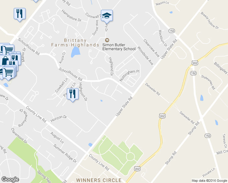 map of restaurants, bars, coffee shops, grocery stores, and more near 318 Wyndale Drive in Chalfont