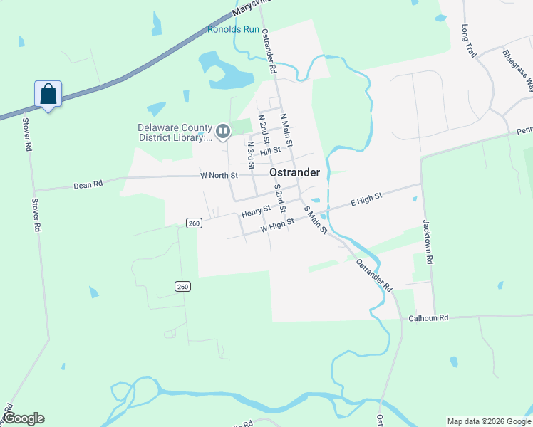 map of restaurants, bars, coffee shops, grocery stores, and more near 82 Henry Street in Ostrander