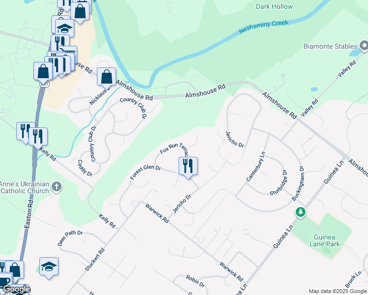map of restaurants, bars, coffee shops, grocery stores, and more near 1847 Fox Run Terrace in Warrington