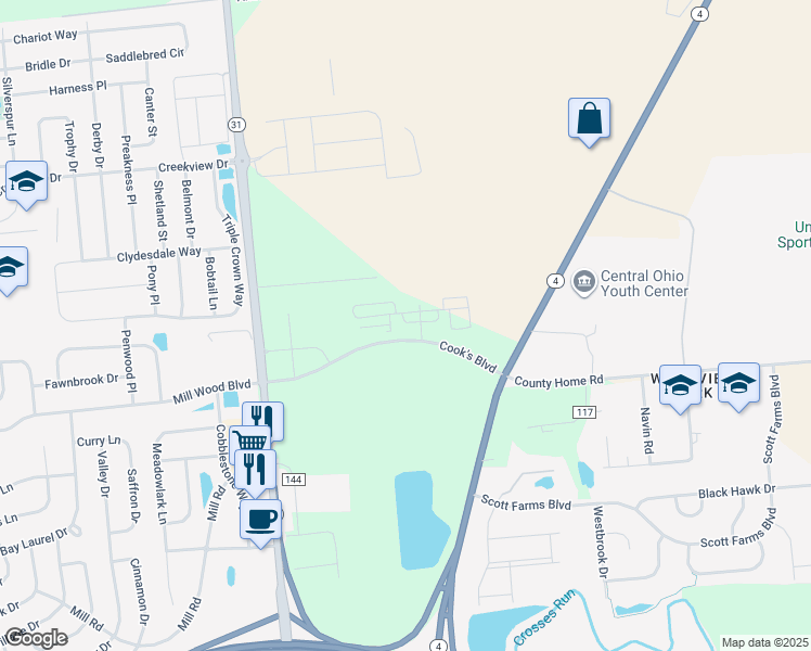map of restaurants, bars, coffee shops, grocery stores, and more near 1805 Mill Pointe Road in Marysville