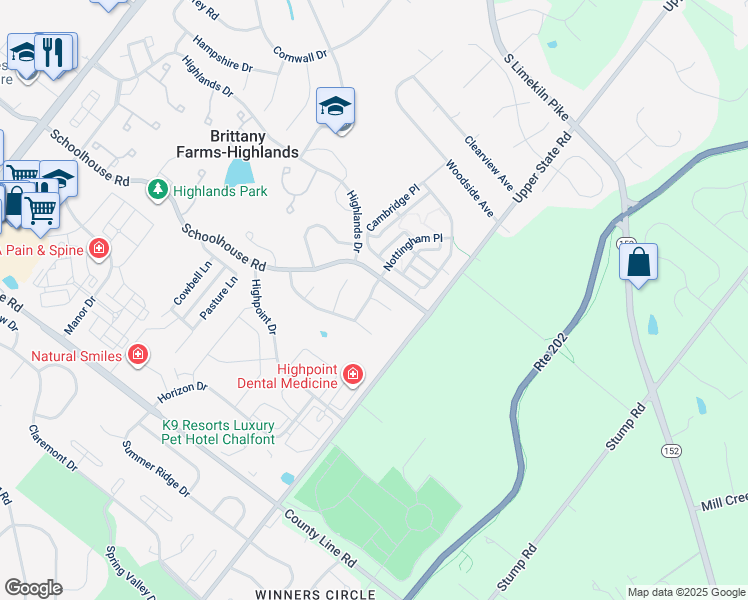 map of restaurants, bars, coffee shops, grocery stores, and more near 118 Suffield Court in Chalfont