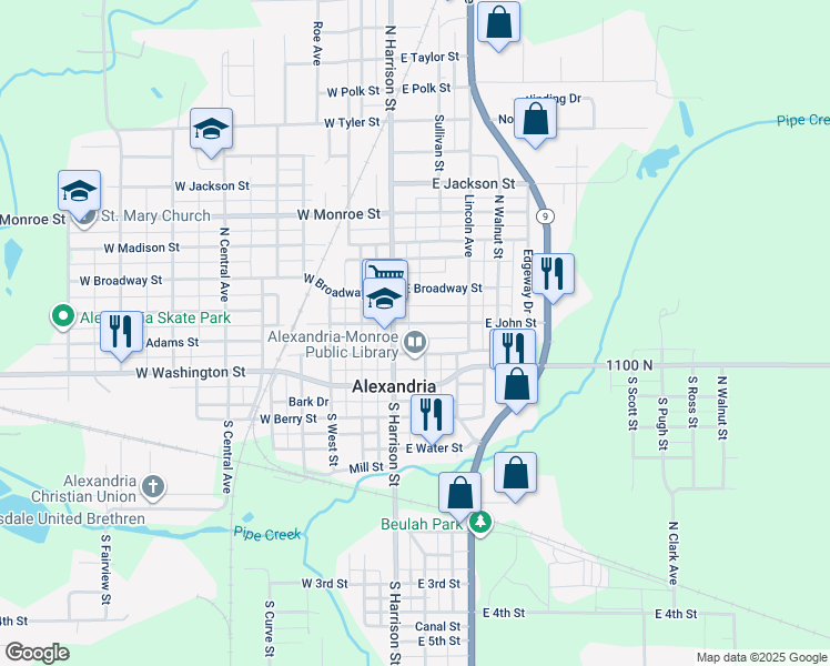 map of restaurants, bars, coffee shops, grocery stores, and more near 111 East John Street in Alexandria