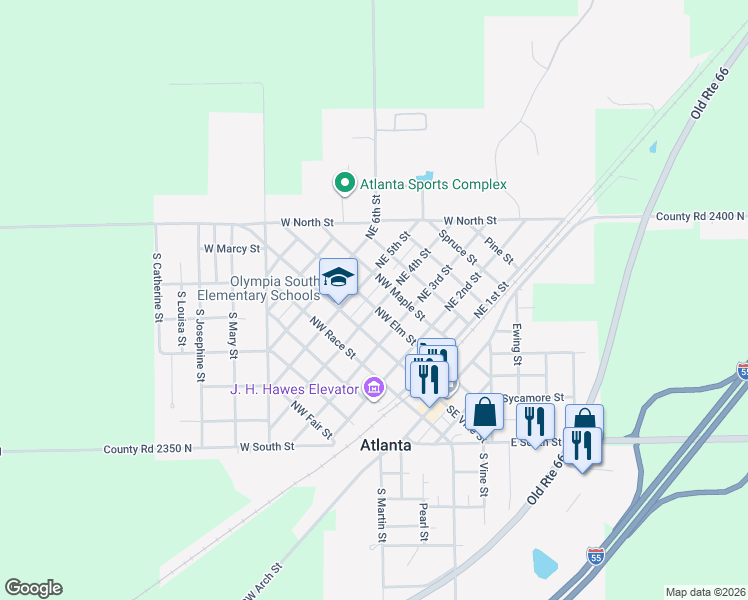 map of restaurants, bars, coffee shops, grocery stores, and more near 201 Northeast 4th Street in Atlanta