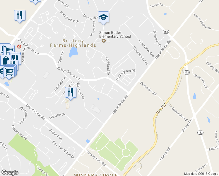 map of restaurants, bars, coffee shops, grocery stores, and more near 312 Wyndale Drive in Chalfont