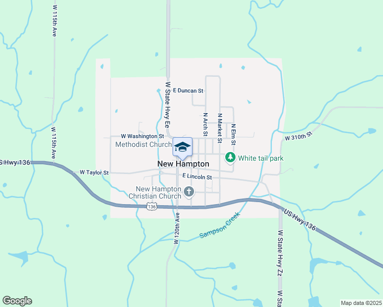 map of restaurants, bars, coffee shops, grocery stores, and more near 200 North Race Street in New Hampton