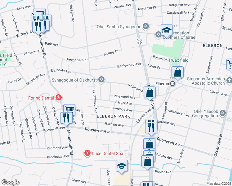 map of restaurants, bars, coffee shops, grocery stores, and more near 3 Cypress Avenue in Monmouth County