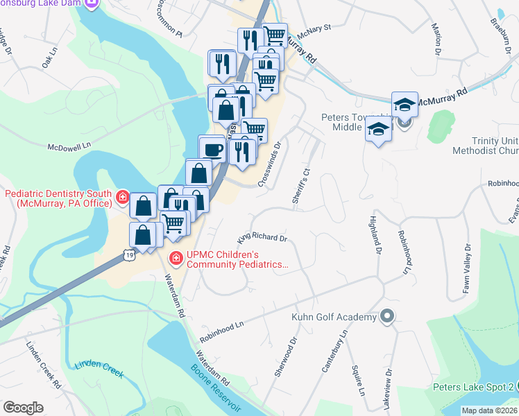 map of restaurants, bars, coffee shops, grocery stores, and more near 111 Maid Marion Lane in McMurray