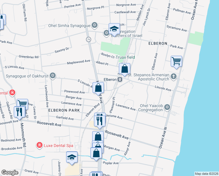 map of restaurants, bars, coffee shops, grocery stores, and more near 1048 Stratton Place in Long Branch