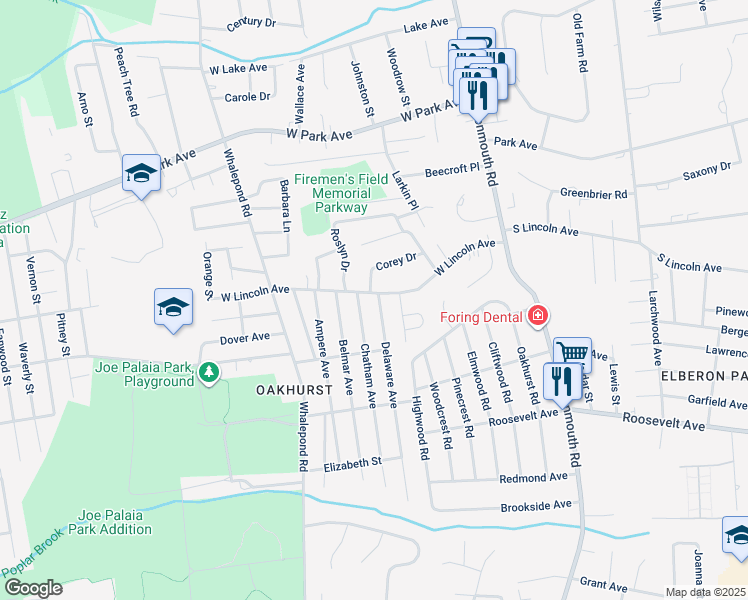 map of restaurants, bars, coffee shops, grocery stores, and more near 472 West Lincoln Avenue in Ocean Township