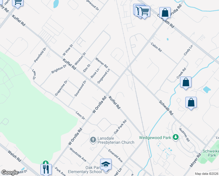 map of restaurants, bars, coffee shops, grocery stores, and more near 820 West Orvilla Road in Hatfield