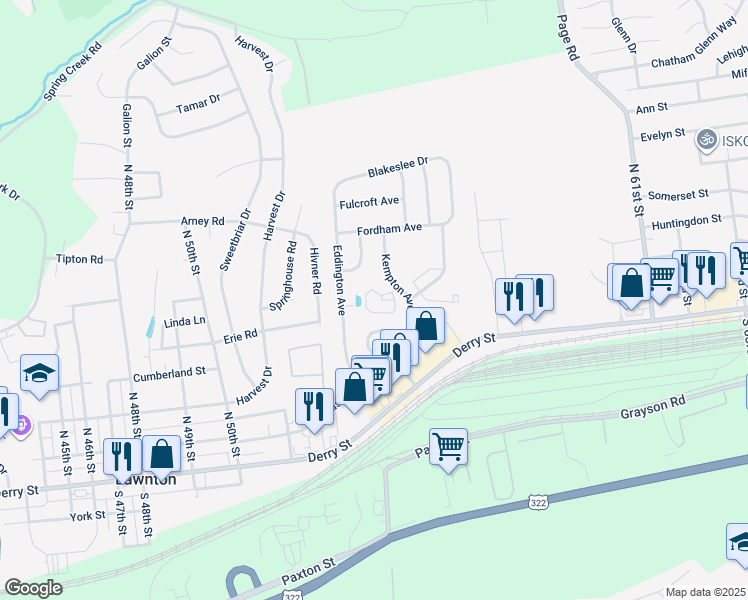 map of restaurants, bars, coffee shops, grocery stores, and more near 178 Kempton Avenue in Harrisburg